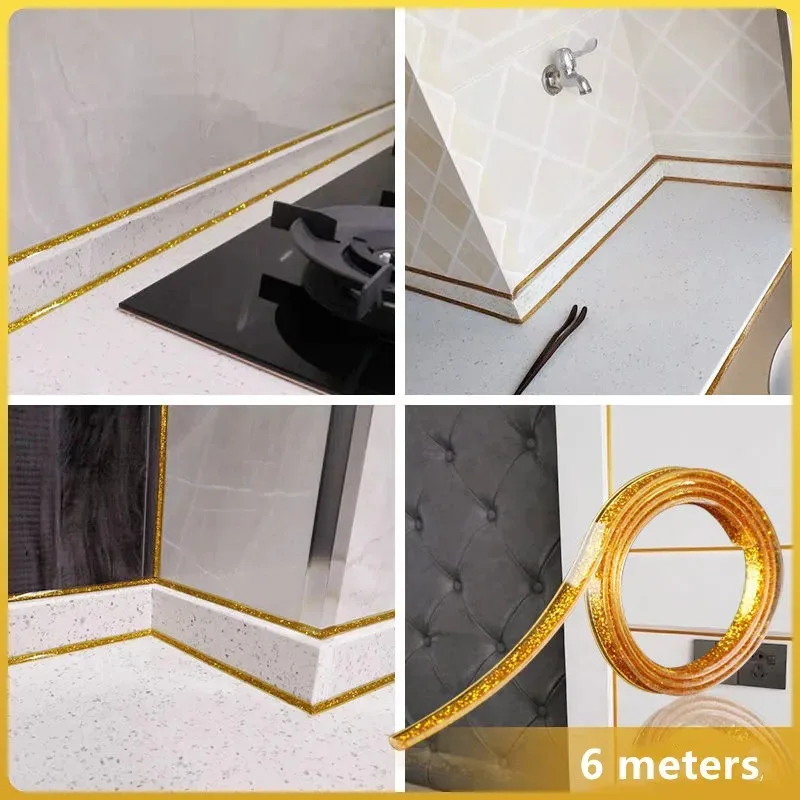 Self-Adhesive Ceramic Tile Gap Tape Kitchen Bathroom Waterproof Mildewproof Stickers Beautiful Seam Tapes sparkle Decor Strip double sided tape ceramic decals repair tape