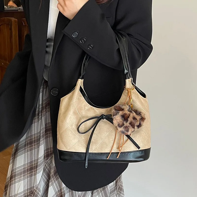 Bow Slouchy Shoulder Bag Solid Color PU Tote Handbag Large Casual Commuter Bag Lightweight for Women Travel Shopping Daily Use