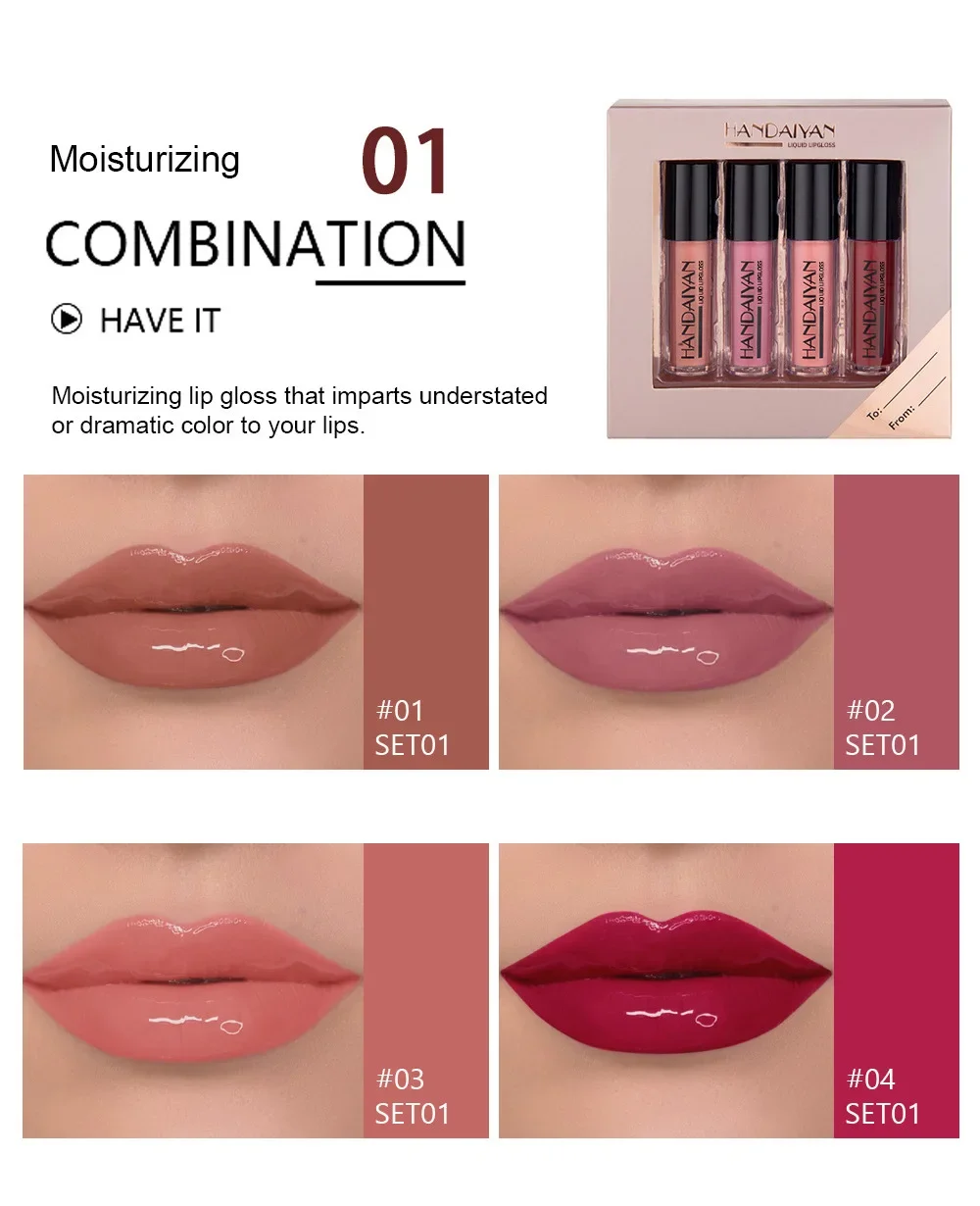 HANDAIYAN Lipstick Gifts Set Sexy 4 Colors Matte Lip Gloss Waterproof Non-stick Cup Natural Lasting Lip Tint Cosmetics Makeup 3