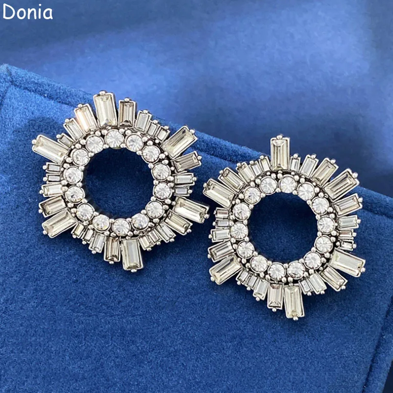 Donia Jewelry European and American Fashion Hollow Circle Titanium Steel Micro-Inlaid AAA Zircon Silver Needle Luxury Earrings