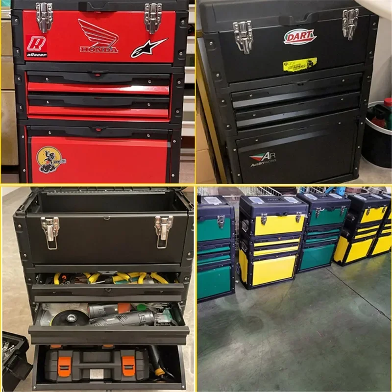 Tool Box Storage Professional Big Metal Removable Three-layers Alloy Tool Box Workshop Storage Hardware Electrician Product 3