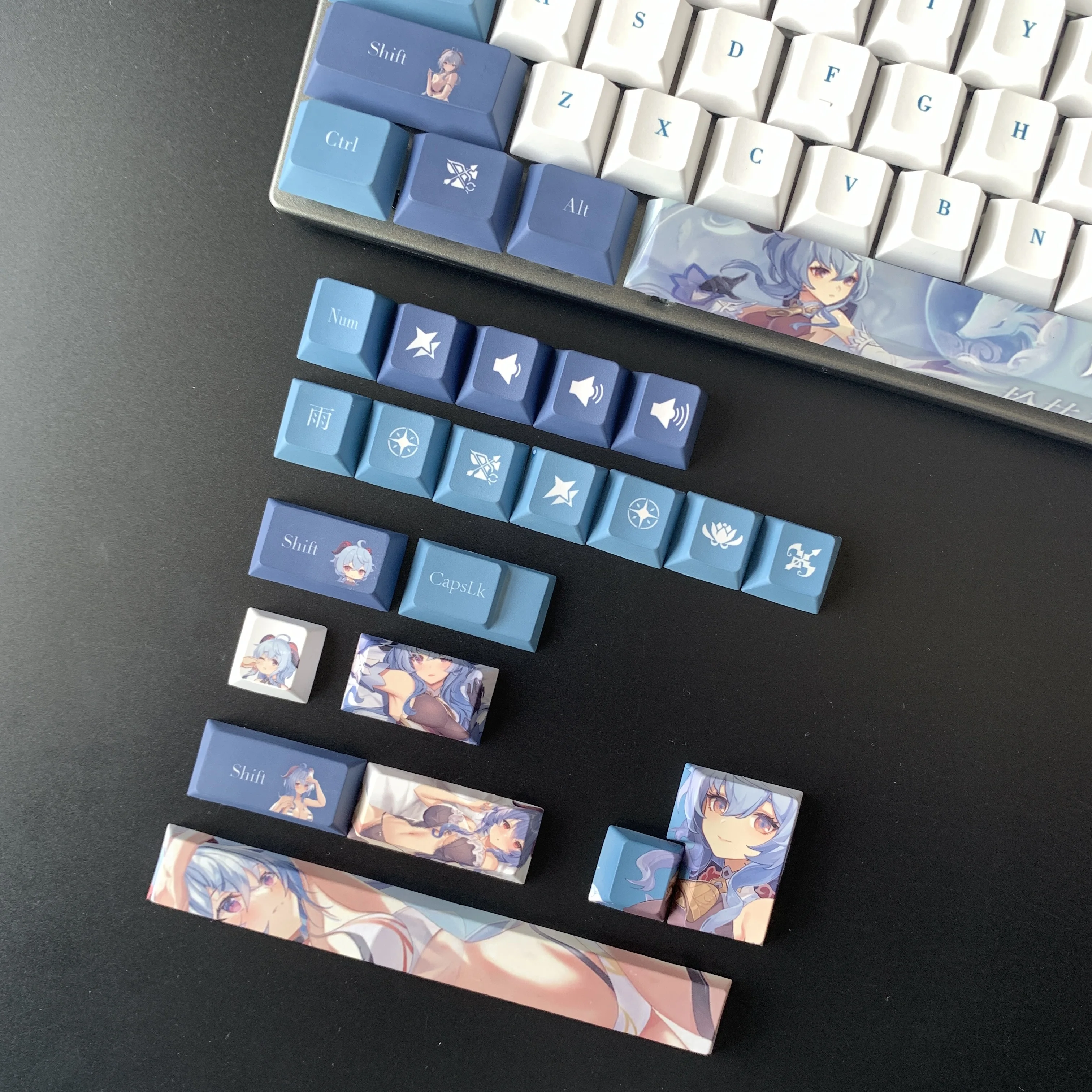 GANYU PBT, Branco Anime Keycap, 61, 87, 104, 108 Chaves Set