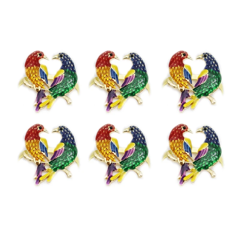 

BEAU-6Pcs Color Metal Saint Bird Mandarin Duck Bird Napkin Ring Table Top Decoration For Wedding Banquet Hotel Party Decor