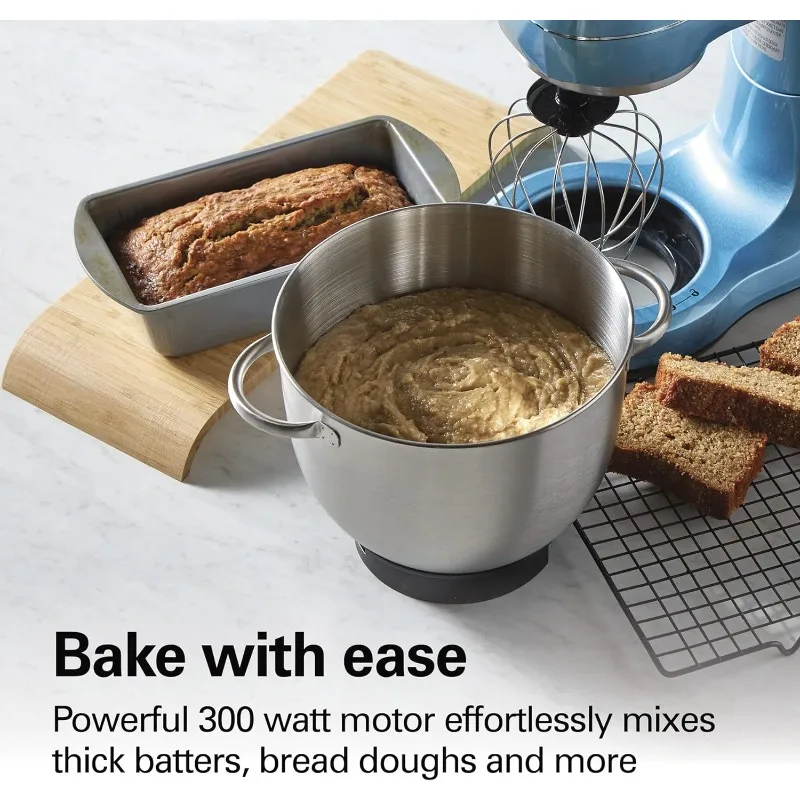 Hamilton Beach Electric Stand Mixer, 4 Quarts, Dough Hook, Flat Beater Attachments, Splash Guard 7 Speeds with Whisk, Blue 2