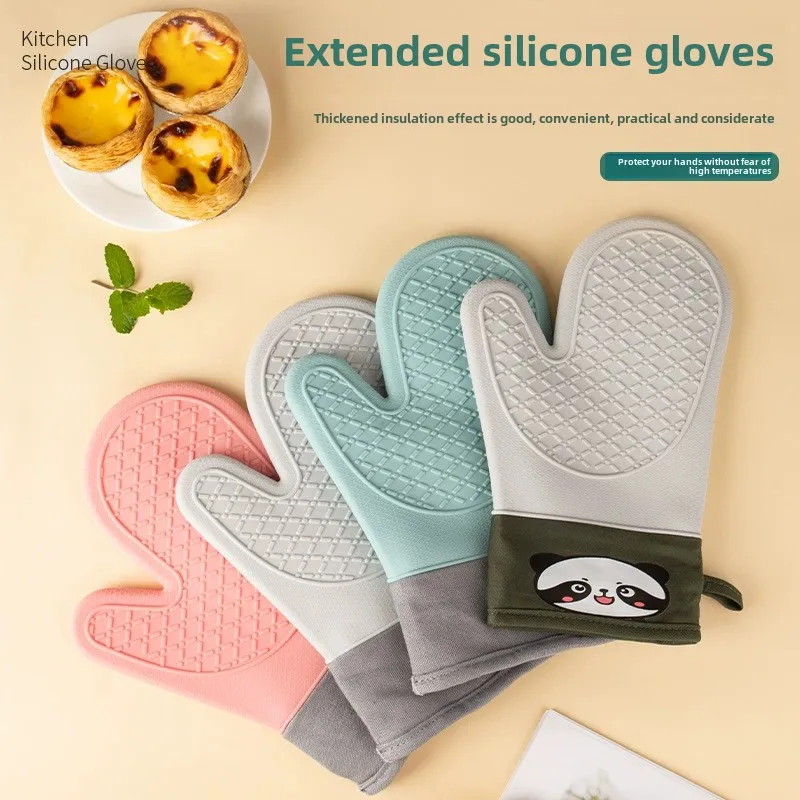 1 Pack Silicone Gloves Insulated Non-slip Anti-scalding Oven Kitchen Baking Tools Heat Resistant