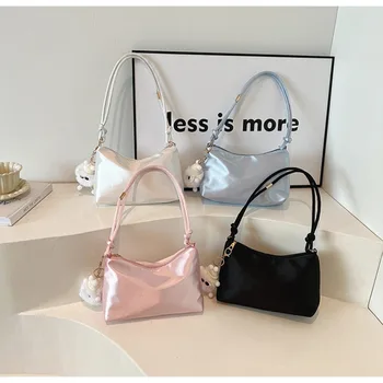 Borsa a tracolla elegante alla moda in tinta unita di alta qualità Borsa a tracolla per il tempo libero in raso di stoffa liscia sotto le ascelle