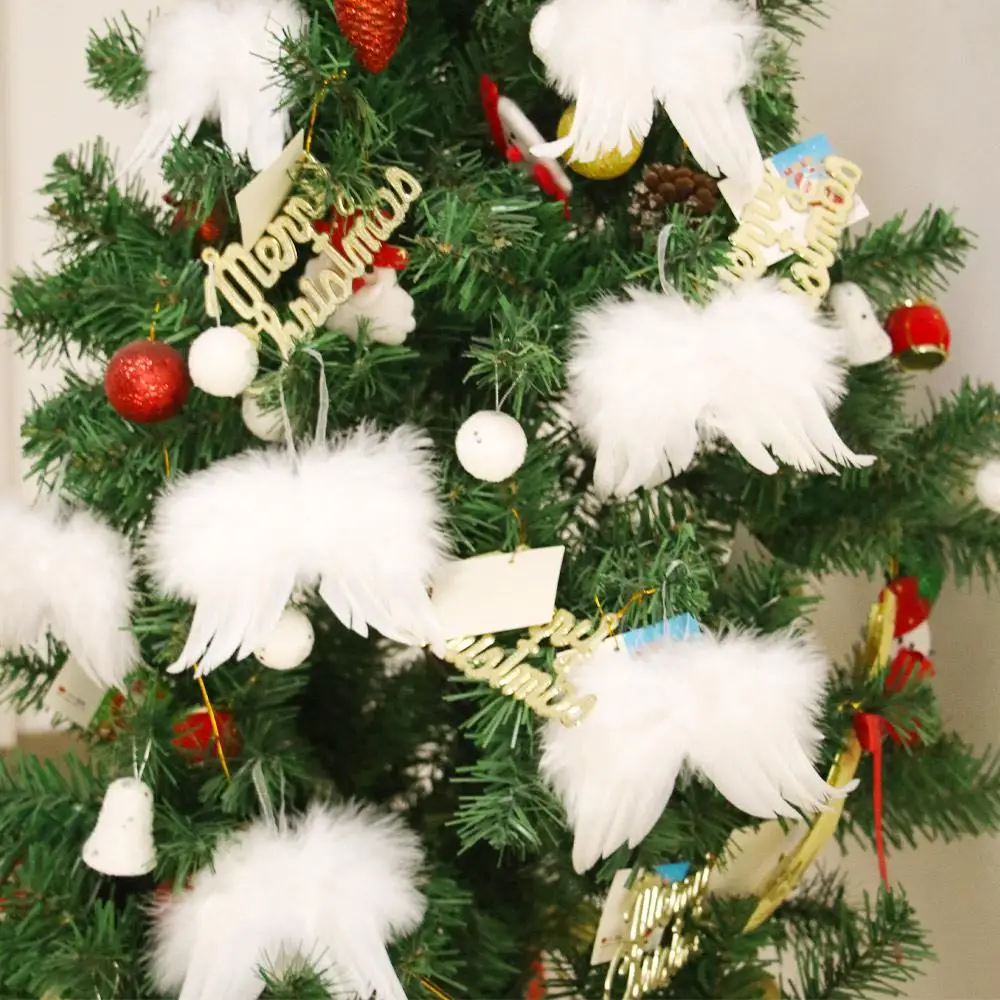 Lovely 10Pcs Wedding Home Decoration White Hanging Ornament Feather Wing Christmas Tree Decor Angel Wings