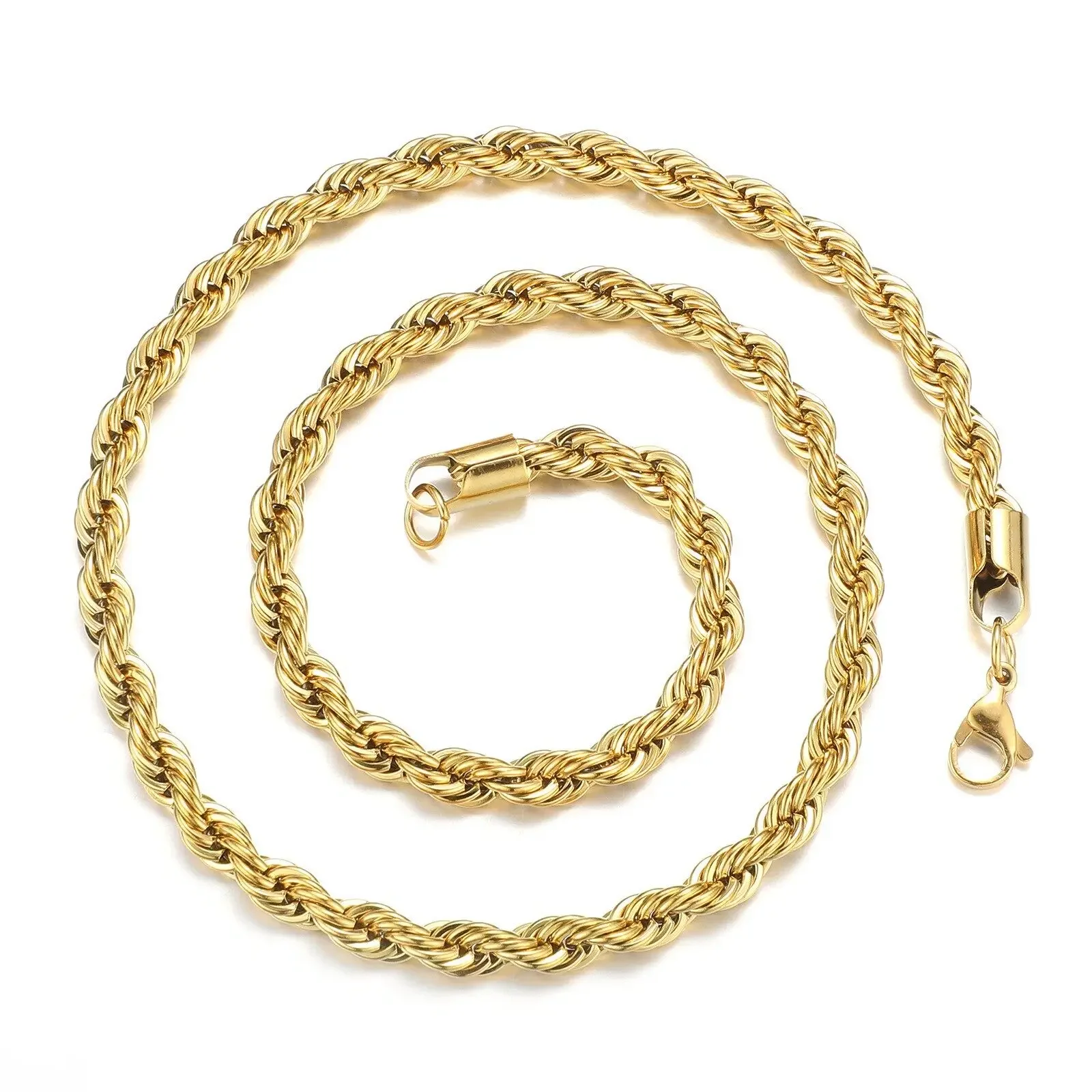 Gold Twisted Rope Chain Necklace – Waterproof Stainless Steel Choker