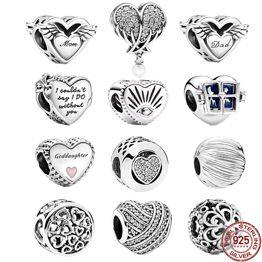 925-Sterling-Silver-Fall-In-love-Angel-Wings-Mom-Dad-Heart-Shaped-Charm ...