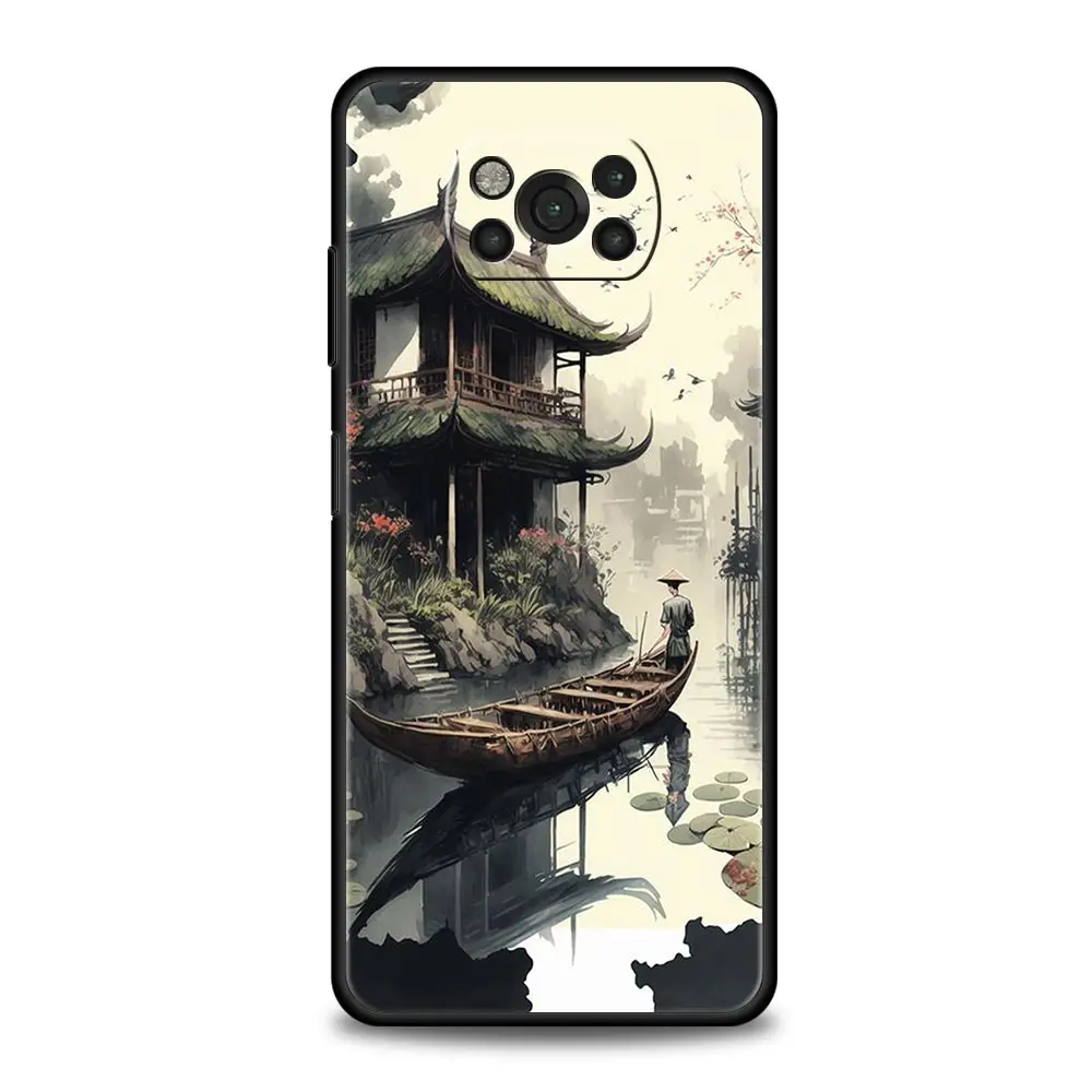Japanese Landscape Soft Silicone Black Phone Case