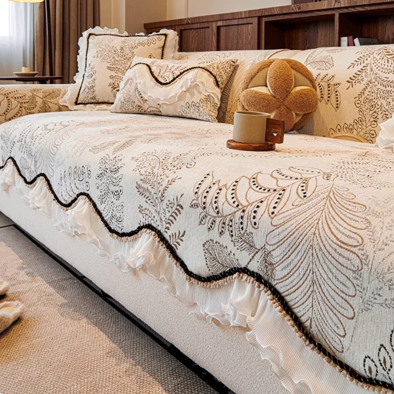 1PC Nordic Chenille Sofa Covers for Living Room Universal Sofa Towel with Skirt Anti-cat Scratches Couch Seat Pad Home 쇼파 패드