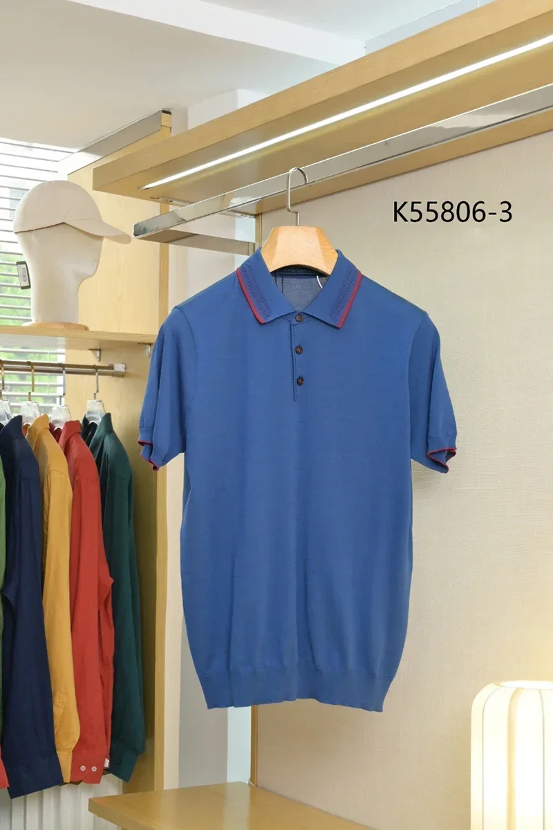 OECHSLI polo in seta da uomo 2025 New Fashion ricamo elastico manica corta cerniera sottile qualità taglia grande M-4XL - immagine 2