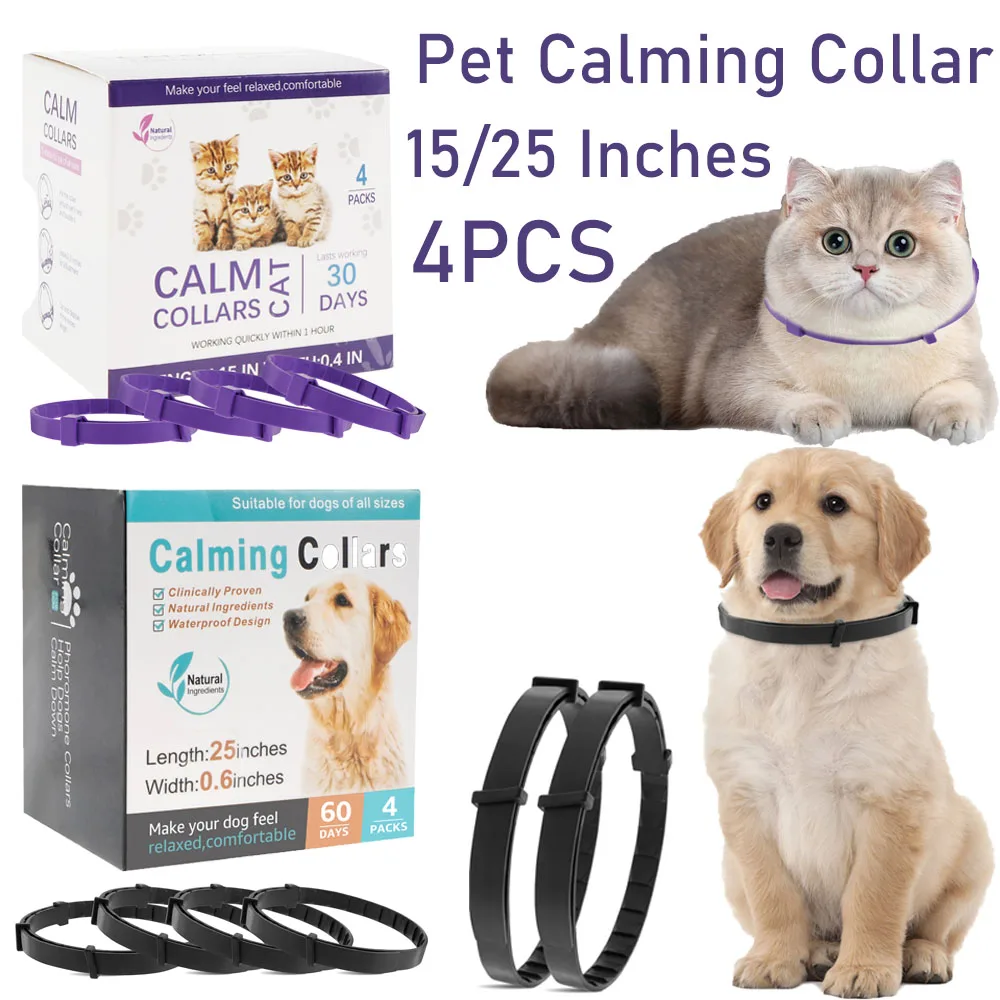 Curated visual reference: Auto Adjustable Stress Relieving Cat Collar Reference: 4 Pcs 15 25 Inches Pet Calming Collar Adjustable Cat