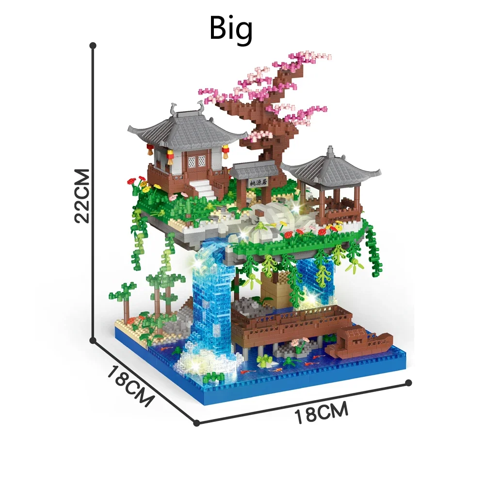 Taohuatan 호수 테마 마이크로 브릭 세트, LED 조명 포함, 창의적인 성인 장난감, 클래식 중국 풍경, 독특한 야간 디스플레이