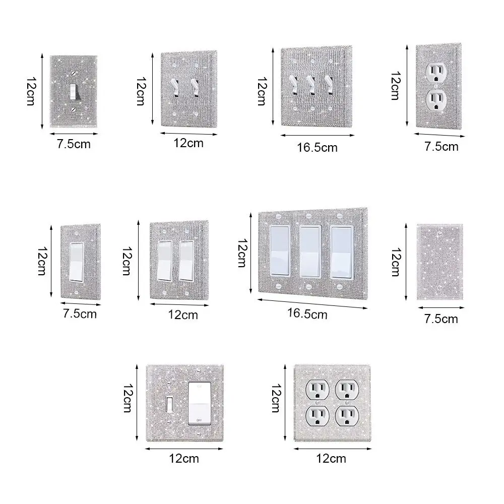 Wall Touch Switch Socket Light Switch Cover Pixel Style Switch Board US Standard Glitter Bling Plug Outlet Rhinestones Socket Frame Wall Plate Cover