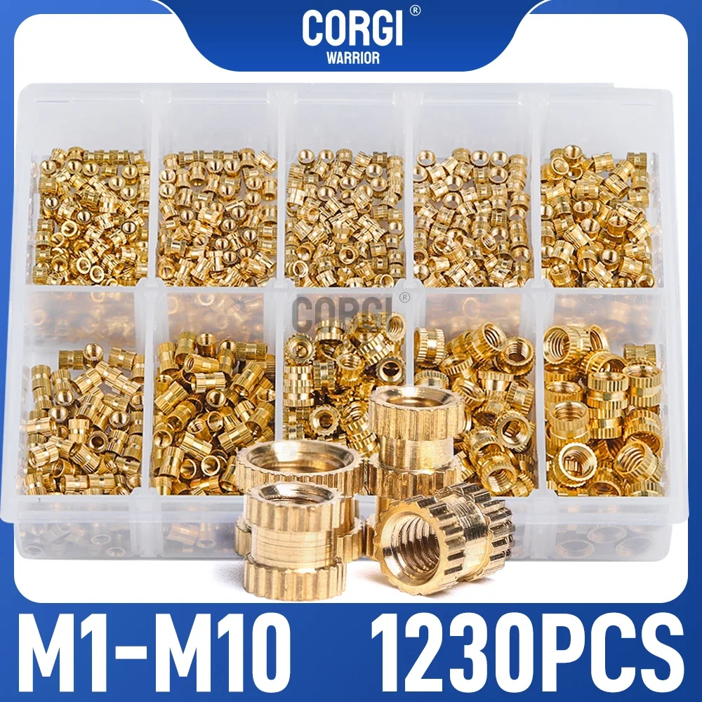 Metric Brass Threaded Inserts Assortment Kit up to 1230 M1 M2 M2.5 M3 M4 M5 M6 M8 M10 Knurled Nuts Heat Set for 3D Components