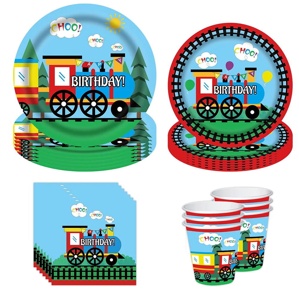 

Train Birthday Party Supplies Train Theme Party Tableware Plates Napkins Fork Tablecloth Straws for Birthday Parties Decorations