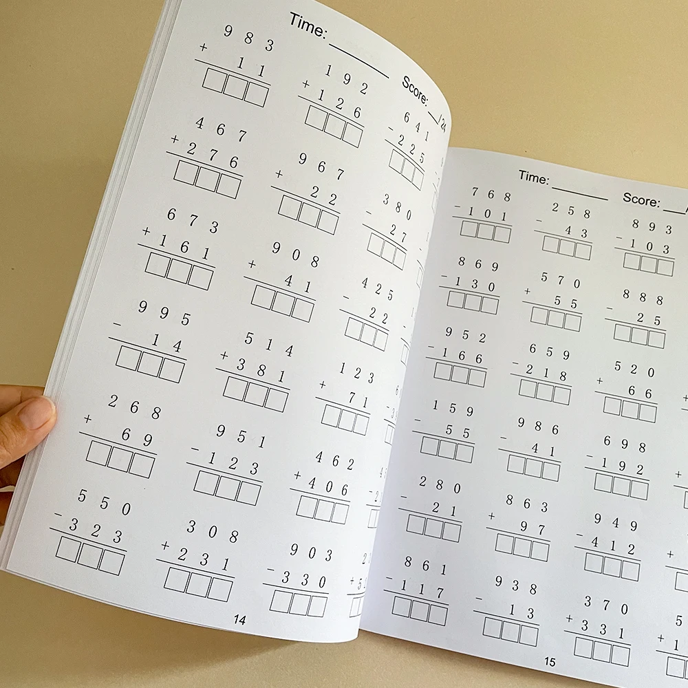 32 Pages Math Addition and Subtraction within1000 Mathematical Operation Exercises Worksheet Practice for kids Primary School 4