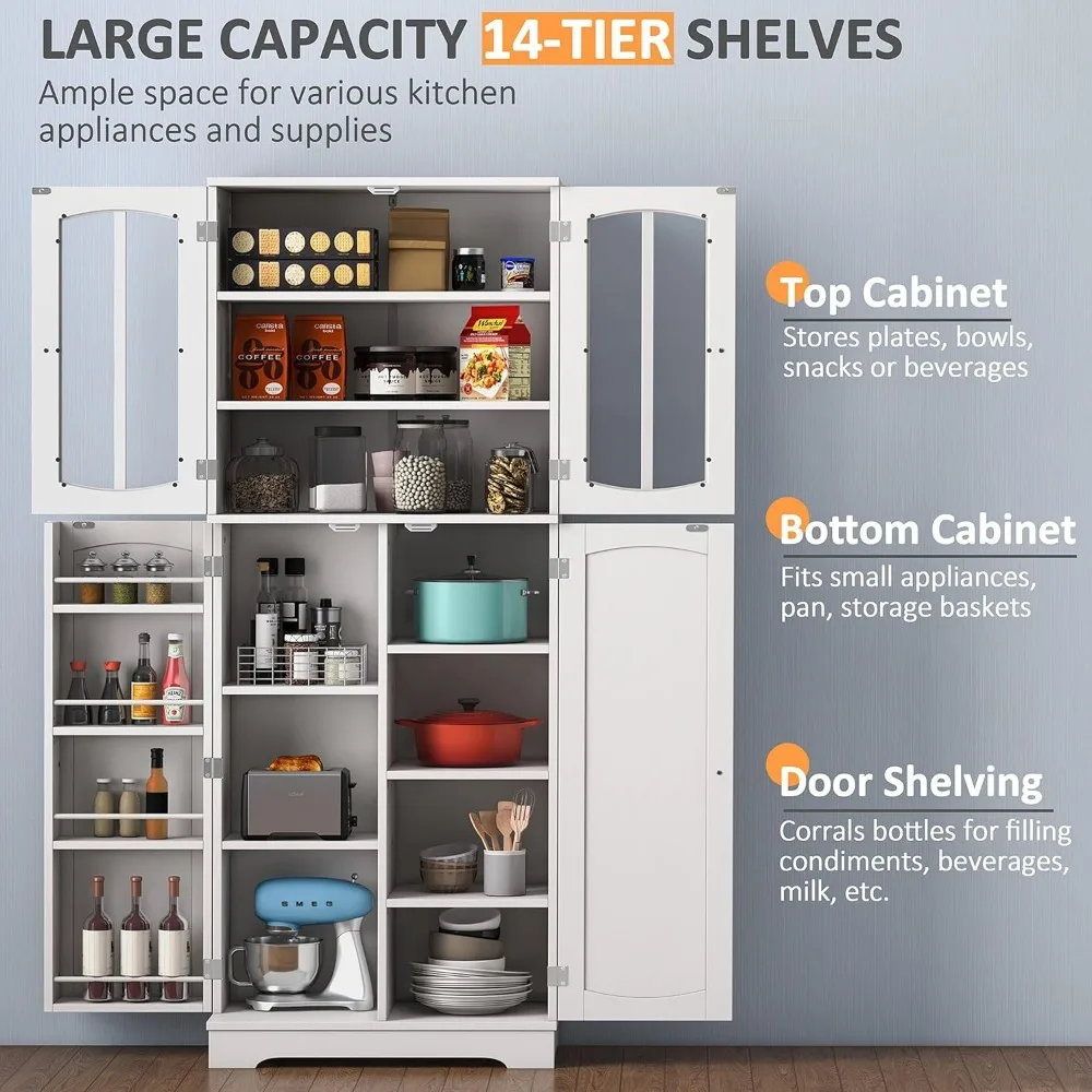 64" Tall Kitchen Pantry Storage Cabinet, Pantry Cabinet with Doors and Shelves, Modern Food Pantry Cabinet Cupboard, Storage Cab 5