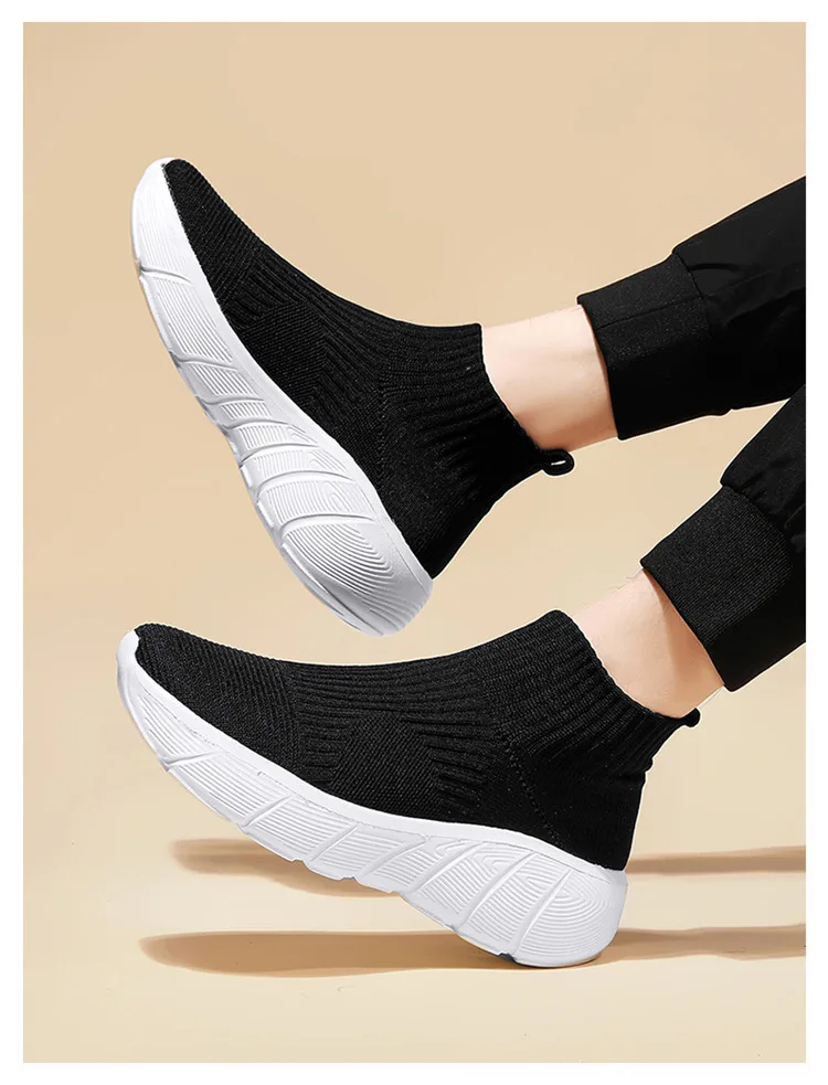 Fashion Orange Women's sports shoes High Top Breathable Knit Men's Running Shoes Platform Sock Shoes For Men Zapatillas De Mujer