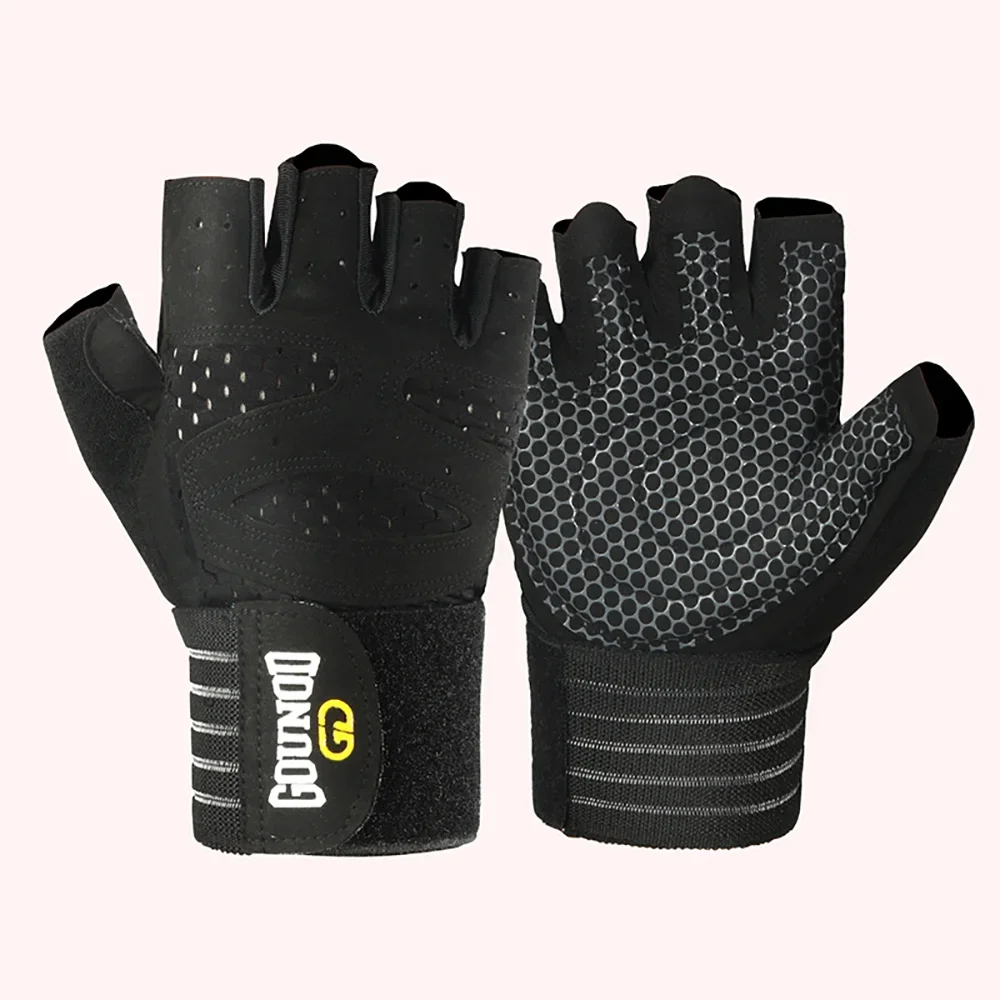 Men Women Ventilated Gym Workout Gloves with Wrist Wrap Support Full Palm Protection for Weightlifting Training Fitness Pull ups 4