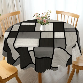 1 pezzo di tovaglia rotonda stampata con giunture geometriche semplici, 5 misure disponibili, tovaglia quadrata stampata con motivo geometrico, processo di goffratura dei bordi, decorazione della tovaglia del cortile della camera da letto, tovaglia per la cucina domestica quotidiana, terrazza, regalo 1