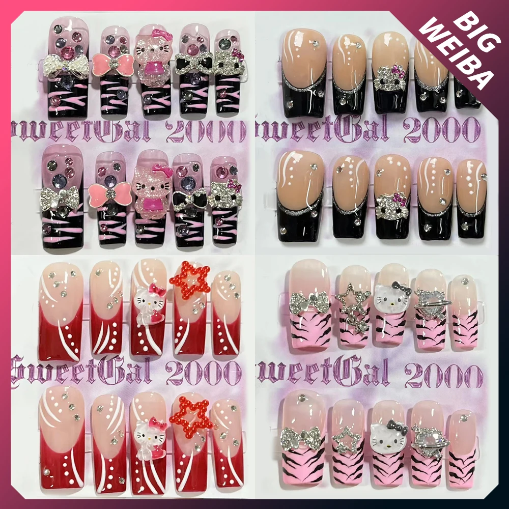 

41 Style Free Shipping Long Coffin Nails High-End Star Hello Kitty Hand-Painted Nail Sticker Customizable Size Party False Nails