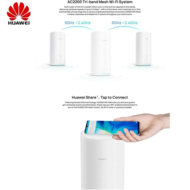 Roteador Wifi Huawei Ws5800 Ac2200 Mesh Triband 2200MBPS 2.4/5.8GHZ Kit Com  2 Unidades