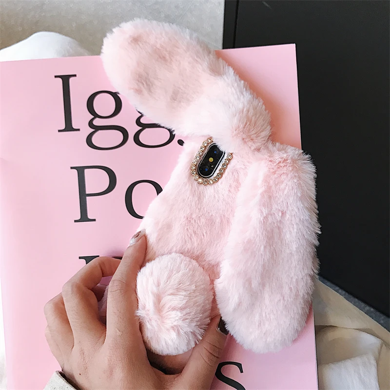 Luxurious Warm Furry Rabbit Bunny Fur Plush Phone Case Cover