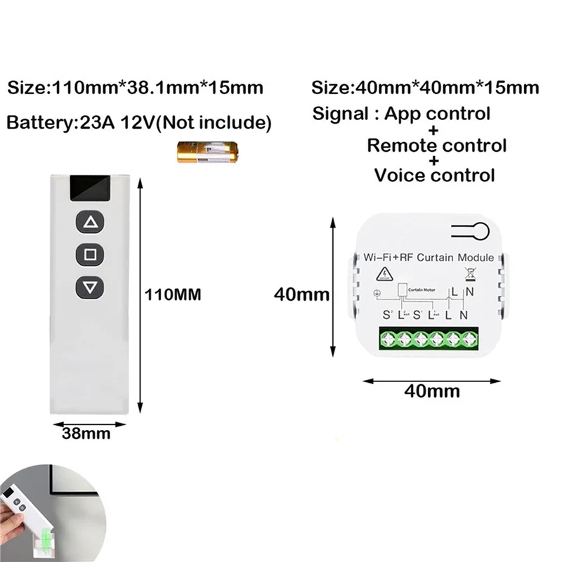 AB41-Tuya 스마트 라이프 와이파이 433Mhz 블라인드 커튼 스위치, 전동 롤러 셔터 제어용 RF 리모컨 포함, 4RC 2RE