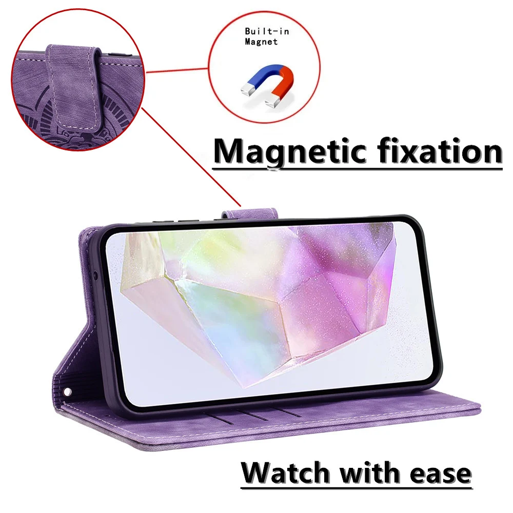 Floral Embossed Leather Phone Wallet Case with 3D Art Design
