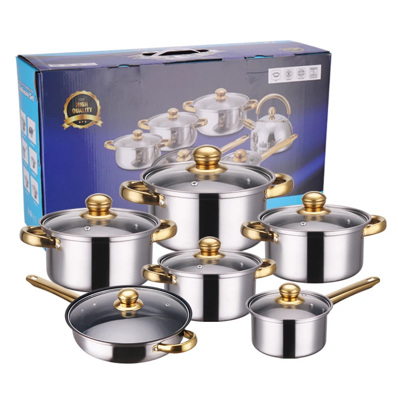12 Pieces Cookware Sets Stainless Steel Stock Soup Pots Casseroles Cooking Pot Sets
