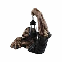 1pc Halloween Zombie Crawling Horror Decor, Scary Led Lights Zombie Holding Lantern Outdoor Figurine Light 4