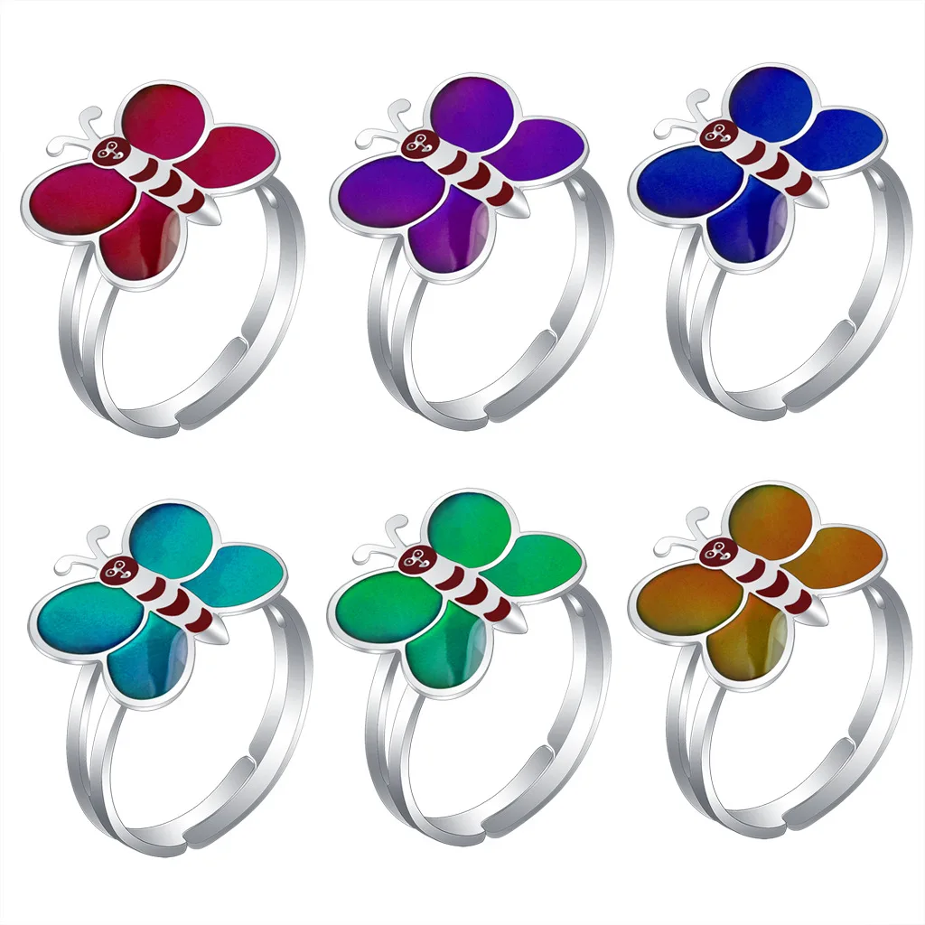 Mood Rings Fashion Children Cute Cartoon Animal Pattern Sense Temperature Changing Color Opening Adjustable Jewelry Halloween