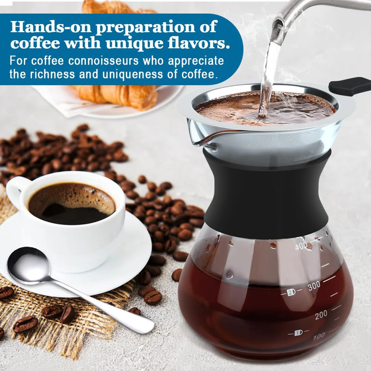 ماكينة قهوة زجاجية بفلتر ستانلس ستيل