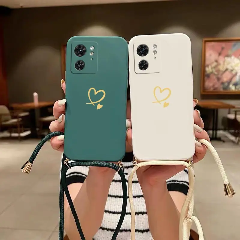 Two Hearts Lanyard Silicone Phone Case - Elegant Protective Cover