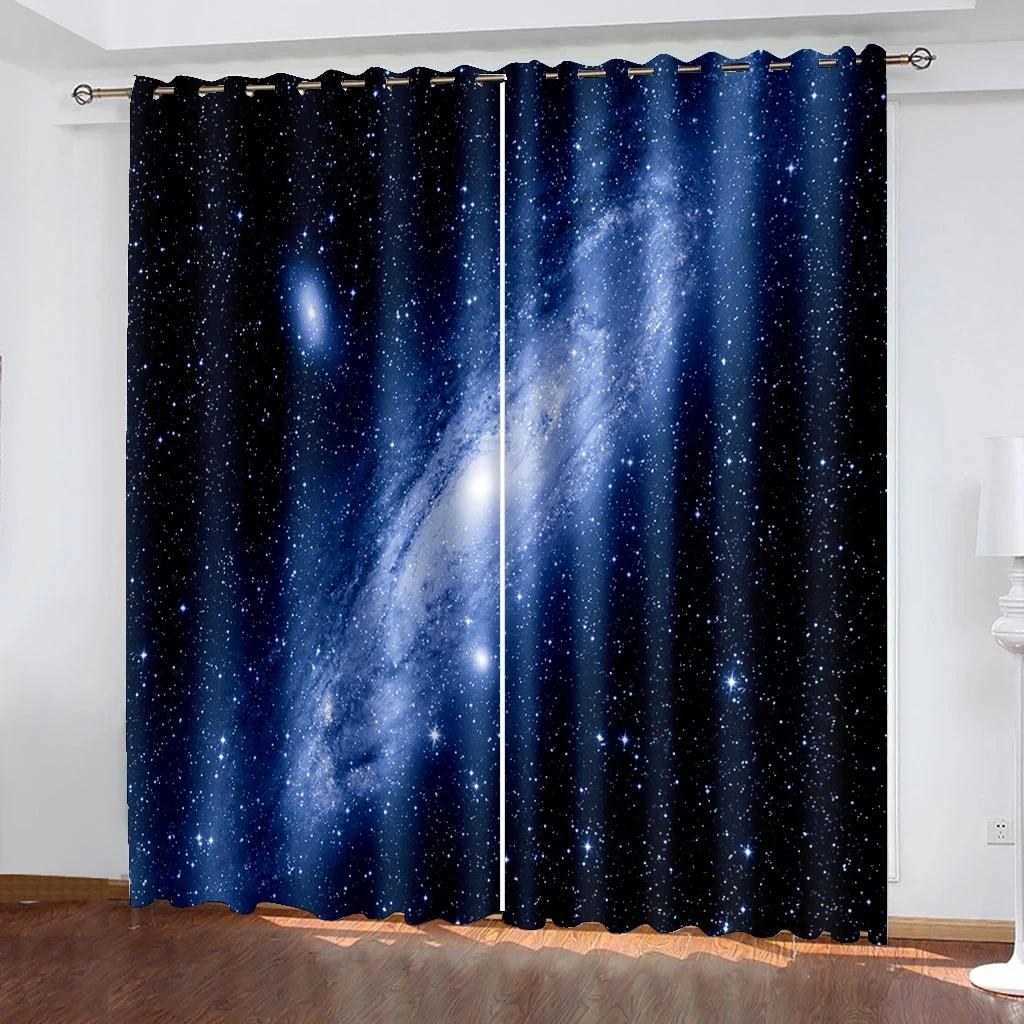 

Beautiful Starry Planet Printed Curtains Semi Blackout Living Room Bedroom Kitchen Sunshade Decorative Fabric Curtains 2pcs