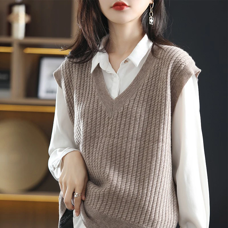 

Knitted Sweater Vest Women Solid Autumn Winter Korean Fashion Preppy Pullovers Oversized Casual Loose Office Lady Cashmere Tops