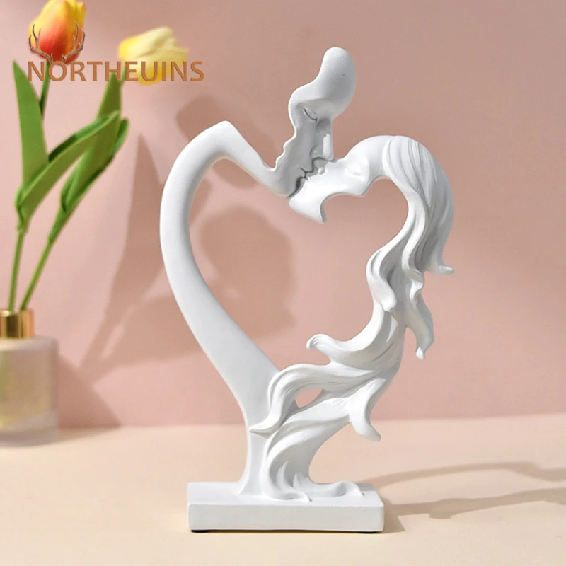 

NORTHEUINS Nordic Abstract Couple Statue Decoration Kissing Deep Love Resin Figurines Valentine's Day Gifts Decor Accessories