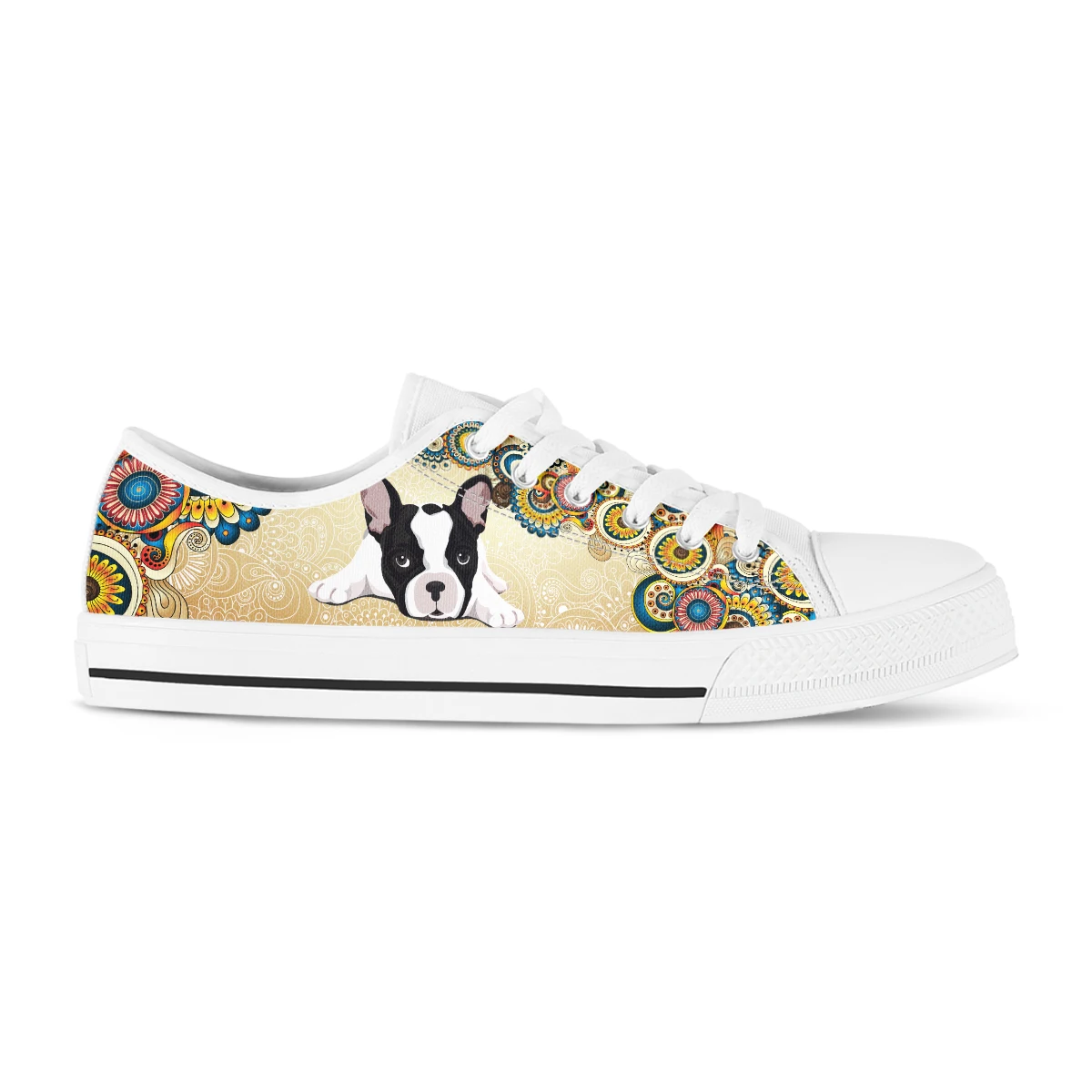 Boho Mandala French Bulldog Women's Classic Canvas Shoes Trendy Fashion Low-top Lace-up Boarding Shoe Cute Kawaii Sneakers