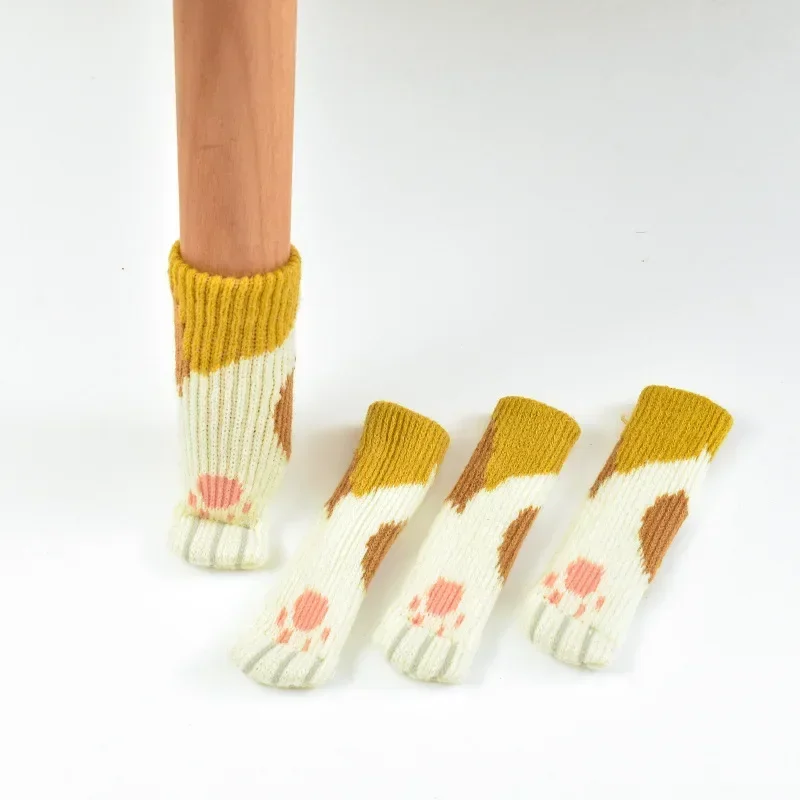 4pcs Mute Table Chair Foot Cover Knitting Wool Doorknob Cover Antiskid Cat Thickening Chair Leg Cover Home Furniture Accessories