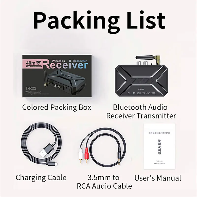 Low Latency Bluetooth 5.0 Audio Transmitter Receiver 3.5mm AUX Jack RCA USB 40M Wireless Adapter for TV PC Headphone