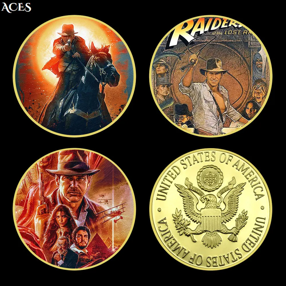

Raiders of The Lost Ark GOLD Coin Set Indiana Jones Classic Movie Challenge Coin American Action Film Coin In Capsule