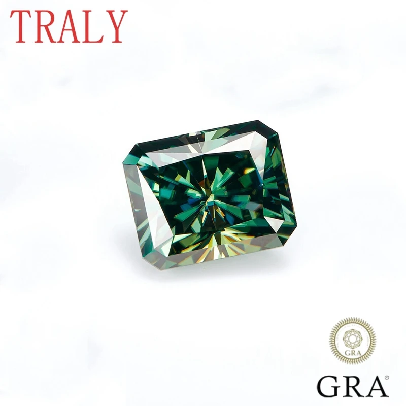 

Green Radiant Cut Moissanite Loose Stone Excellent Lab Grown 1CT- 10CT Beads Pass the Diamond Teste with GRA Jewelry Certificate