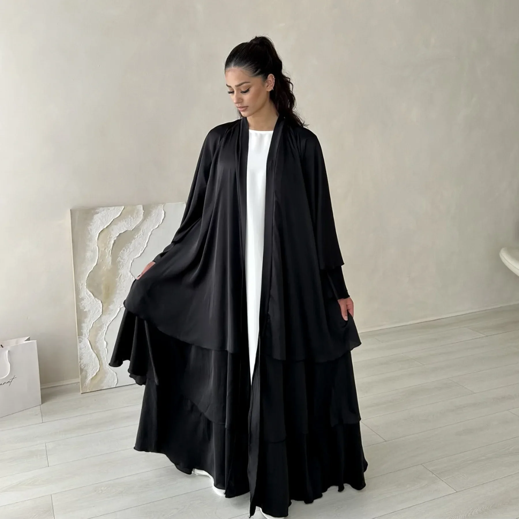Satin Abaya Open Kimono Plain Muslim Hijab Dress Abayas for Women Dubai 2024 Turkey Kaftan Robe Ramadan Eid Islam Modest Clothes