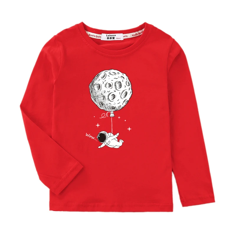 Boys Long Sleeved Shirt Astronaut Funny T-shirt Spring Autumn Cotton Clothes Kid Spaceman Fashion Tops 3