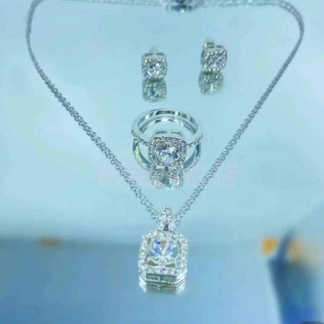 Fashion Square Zircon Necklace Earrings Ring For Women Luxury Wedding Engagement Jewelry Party Gifts