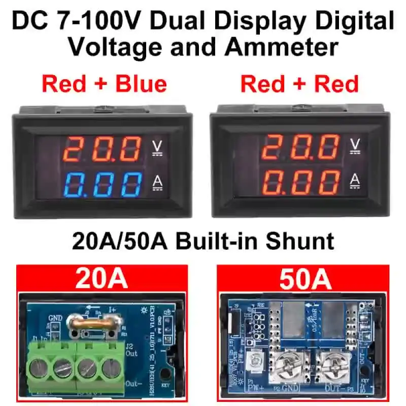 Voltmetro Amperometro DV817Y DC7-250V Doppio Display LCD 3 Posizioni - Con Shunt, Cina