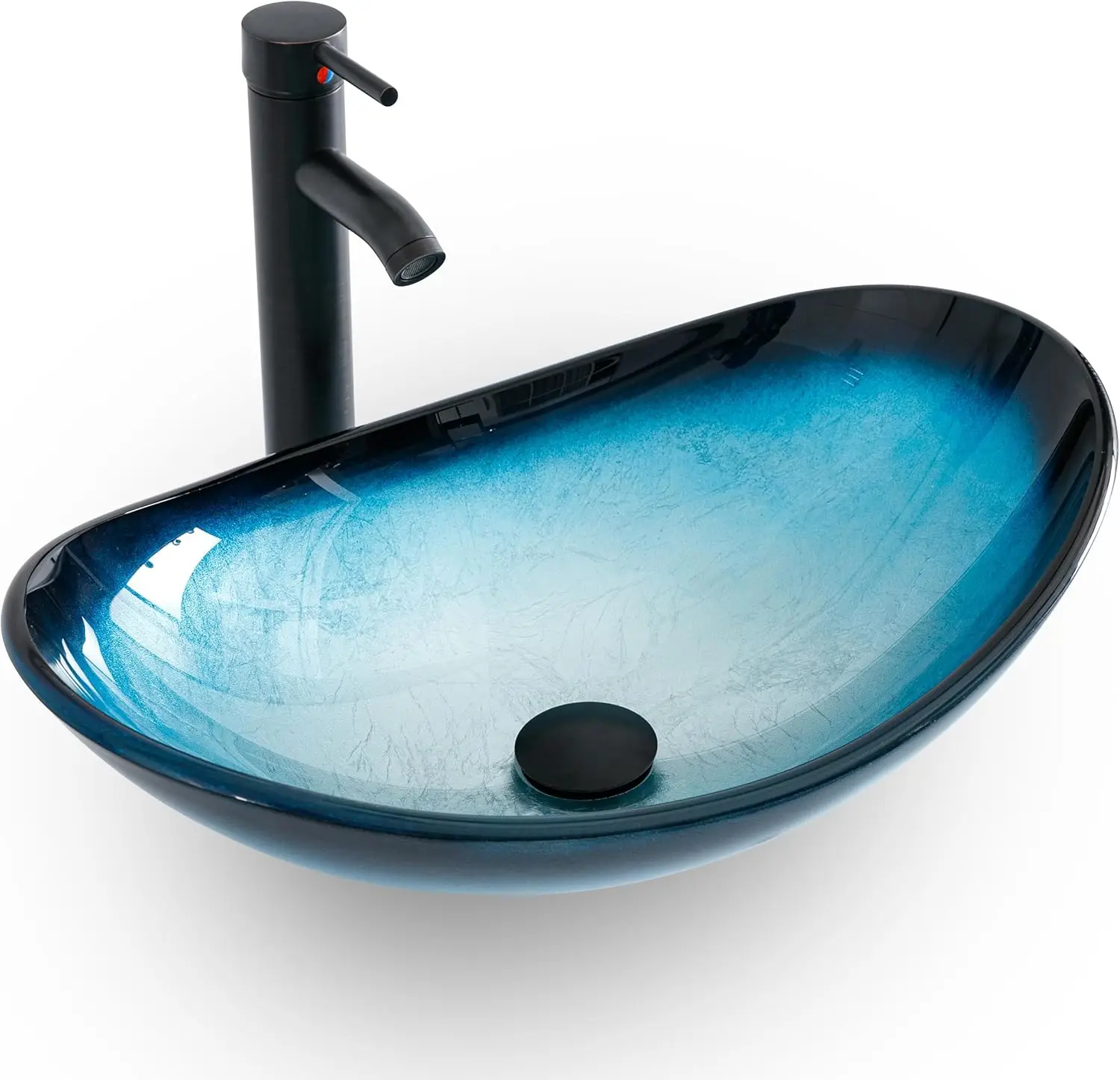 21.5"Bathroom Vessel Sink Modern Artistic Single Blue Boat Tempered Glass Basin Countertop Bowl Sink for Lavatory Vanity Cabinet 2