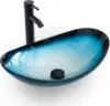 21.5"Bathroom Vessel Sink Modern Artistic Single Blue Boat Tempered Glass Basin Countertop Bowl Sink for Lavatory Vanity Cabinet 2